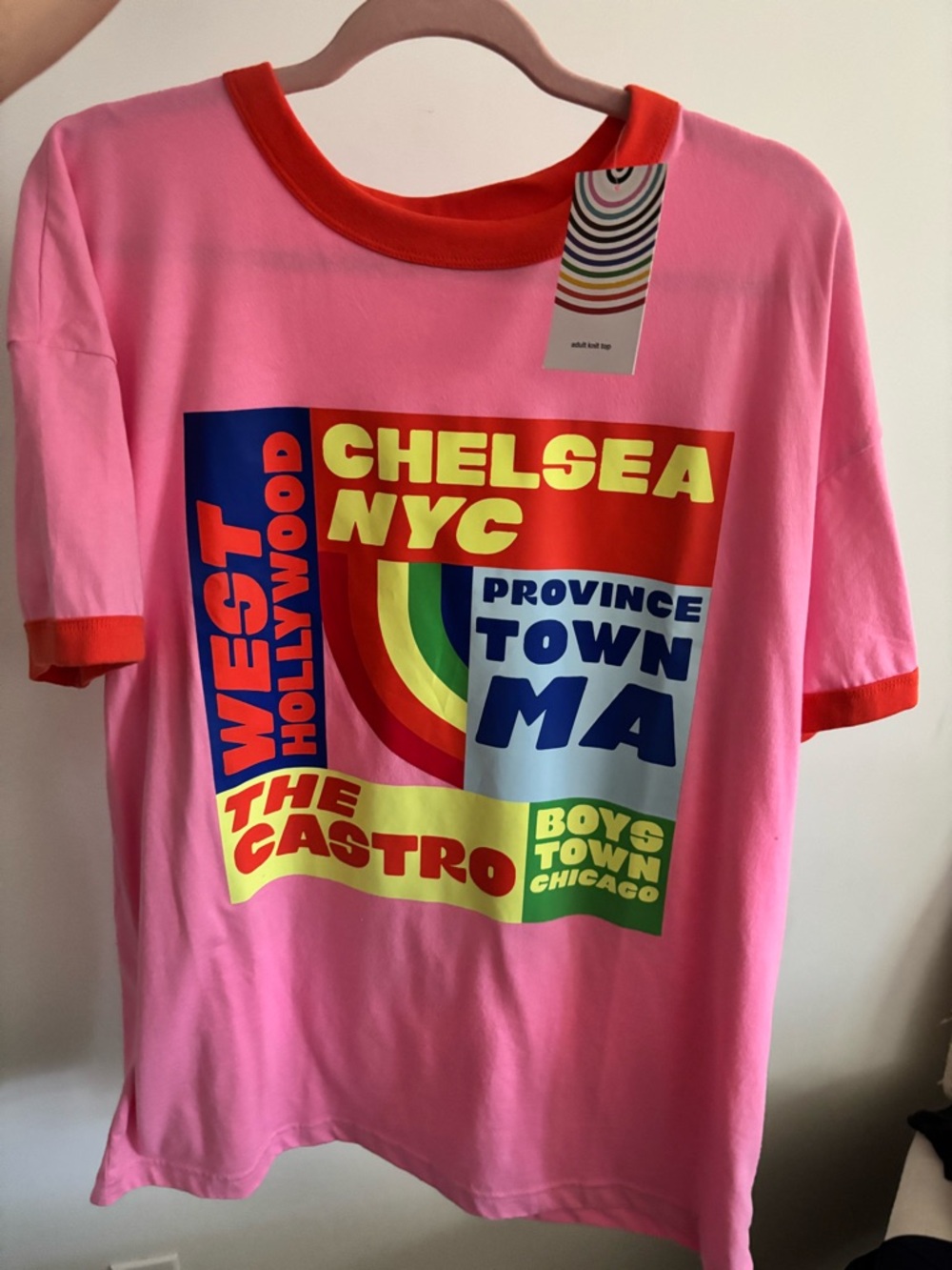 PRIDE Graphic Tee - Pink with Red Trim